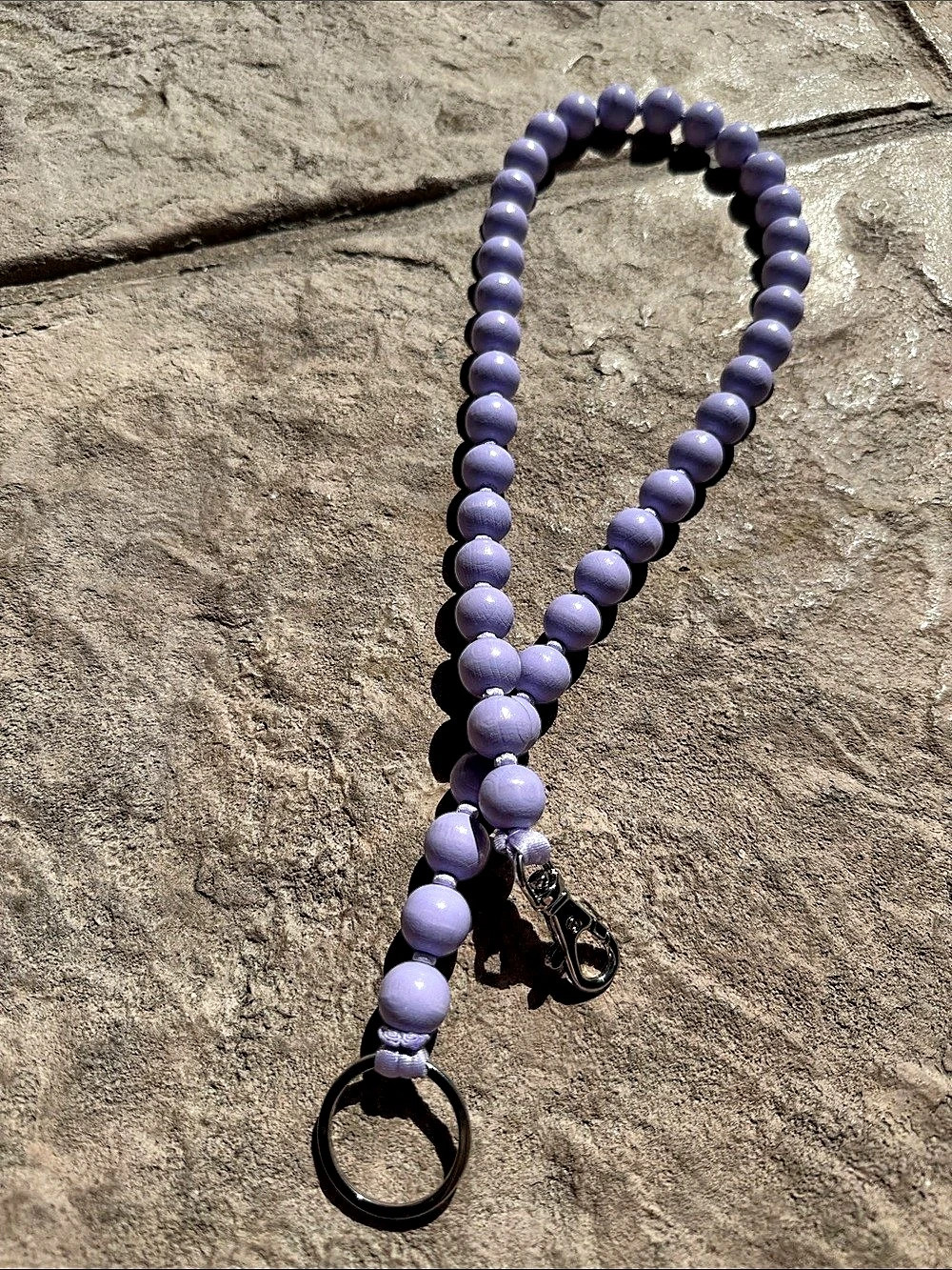 Purple Beaded Wristlet Keychain / long wooden beads - perfect for bags
